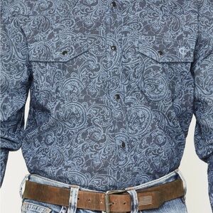 Men's Blue Paisley Casual Button-Down Shirt